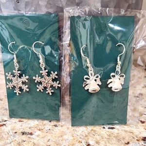 Silver Snowflake and Bell Earrings Set NEW